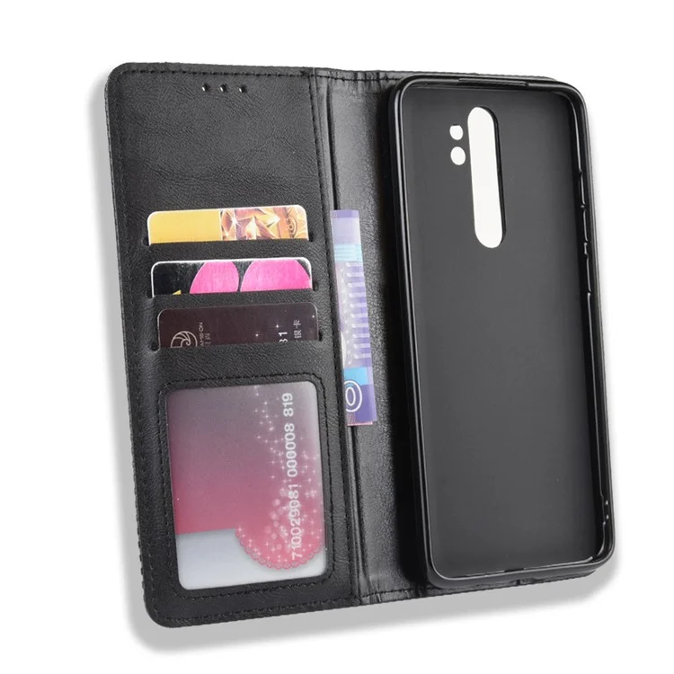 Étui en cuir rétro auto-absorbé pour Xiaomi Redmi Note 8 Pro - Noir