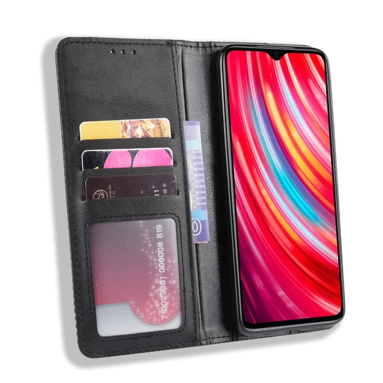 Étui en cuir rétro auto-absorbé pour Xiaomi Redmi Note 8 Pro - Noir