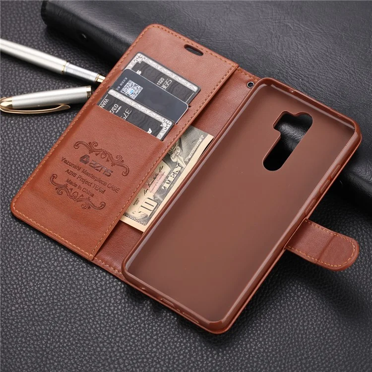 Azns PU Cuero de Cuero Estuche Para Xiaomi Redmi Note 8 Pro - Café