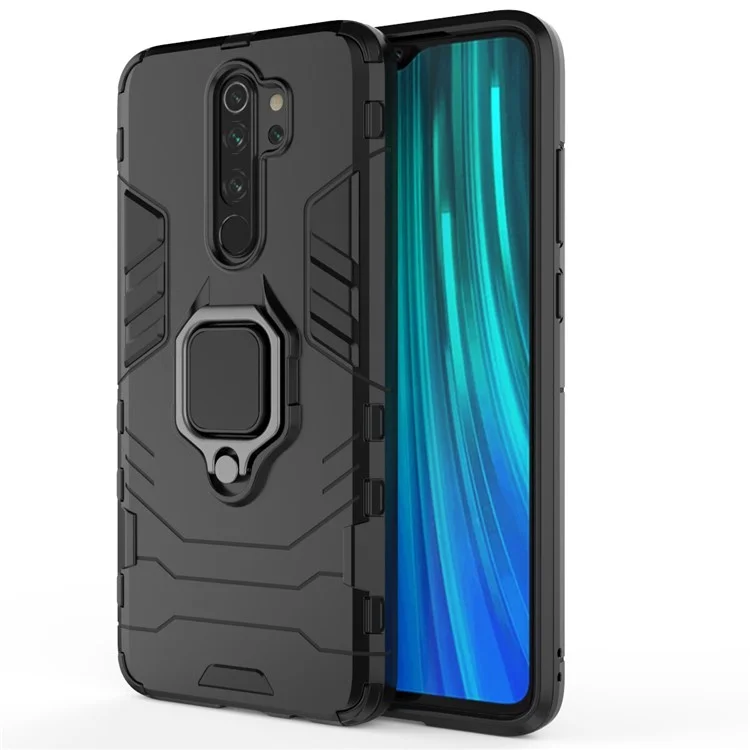 Custodia Ibrida in Plastica + TPU Con Cavalletto Per Xiaomi Redmi Note 8 Pro - Nero