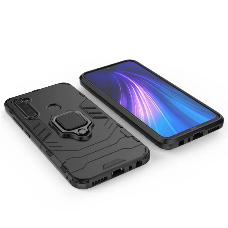 Caixa Híbrida de Plástico + TPU Com Kickstand Para Xiaomi Redmi Nota 8 - Preto