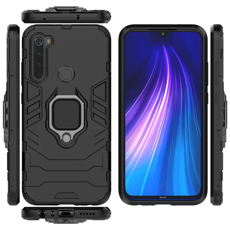 Plastic + TPU Hybrid Case with Kickstand for Xiaomi Redmi Note 8 - Black