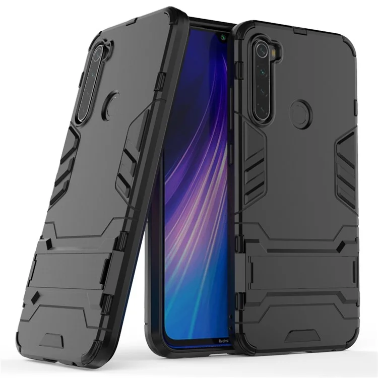 Plastic + TPU Hybrid Case with Kickstand for Xiaomi Redmi Note 8 - Black