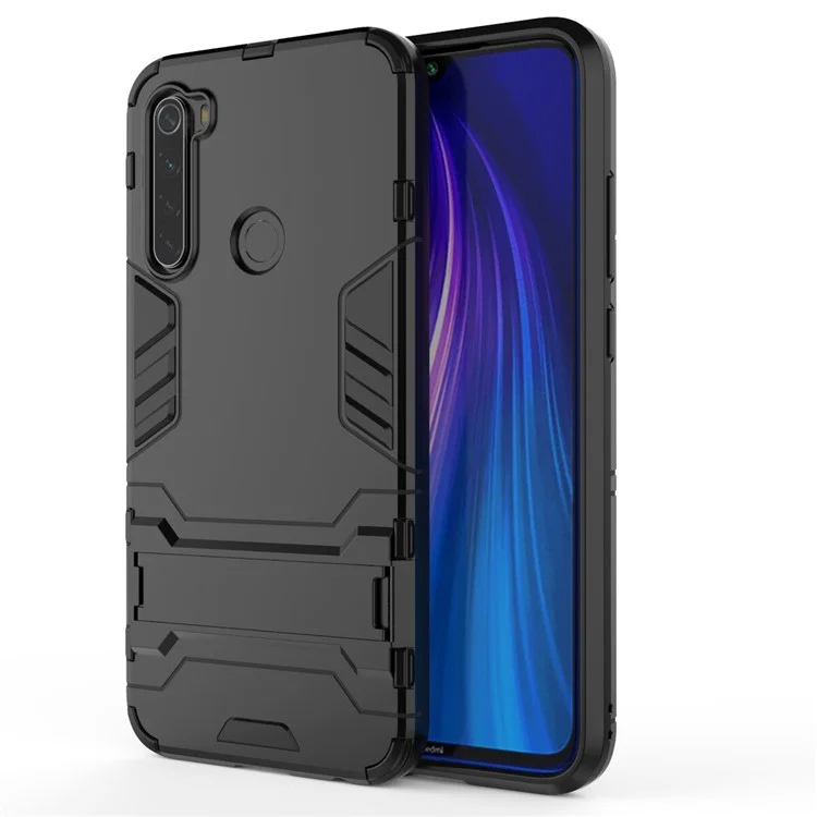 Plastic + TPU Hybrid Case with Kickstand for Xiaomi Redmi Note 8 - Black