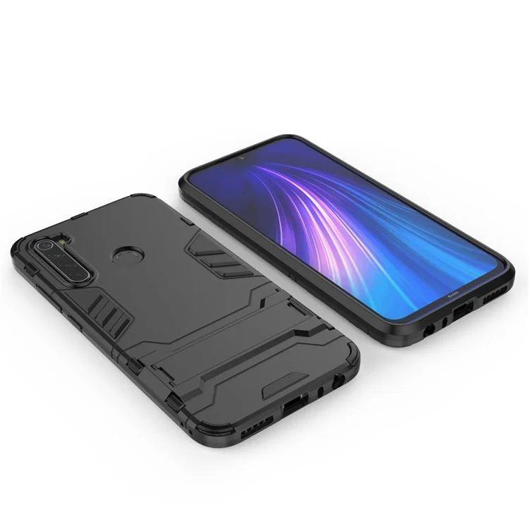 Plastic + TPU Hybrid Case with Kickstand for Xiaomi Redmi Note 8 - Black