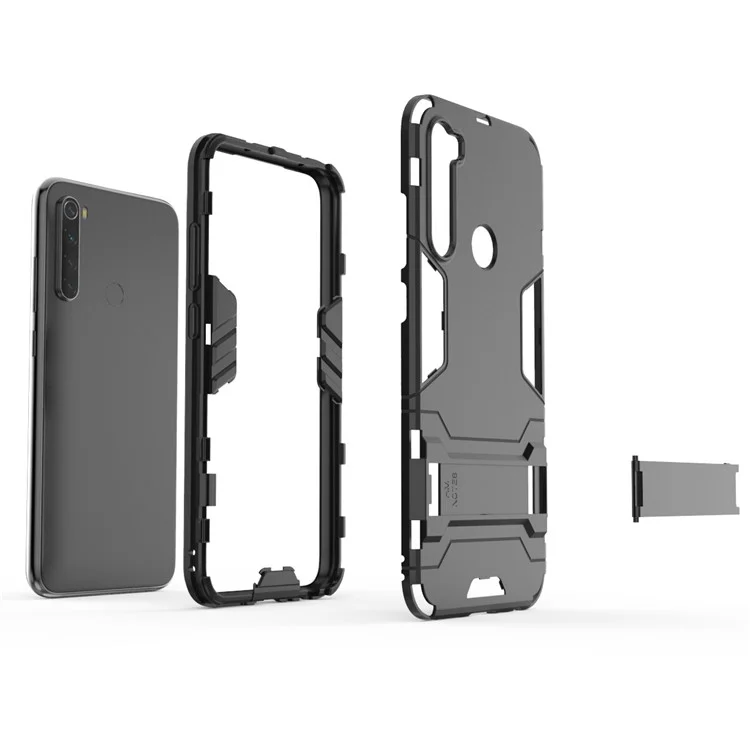 Plastic + TPU Hybrid Case with Kickstand for Xiaomi Redmi Note 8 - Black