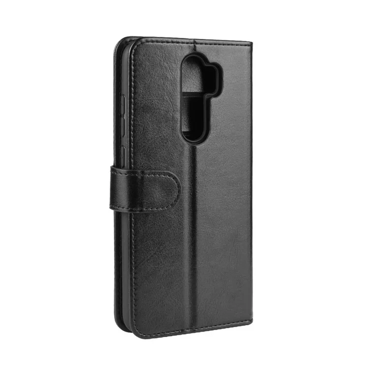 Текстурированный кожаный бумажник-подставка для телефона Crazy Horse для Xiaomi Redmi Note 8 Pro - черный