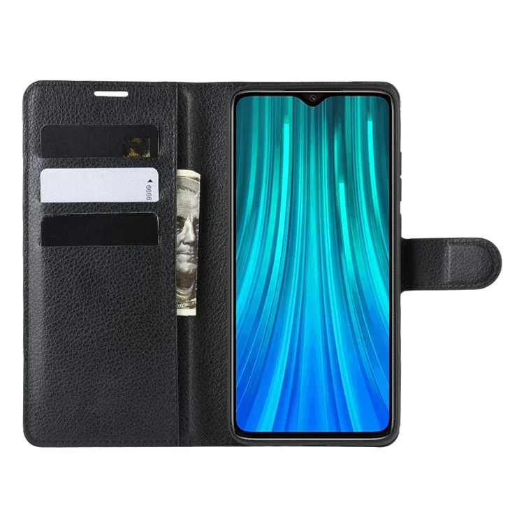 Litchi Skin Flip Leder Brieftaschenhülle Für Xiaomi Redmi Note 8 Pro Faltbares Stand Phone Hülle - Schwarz