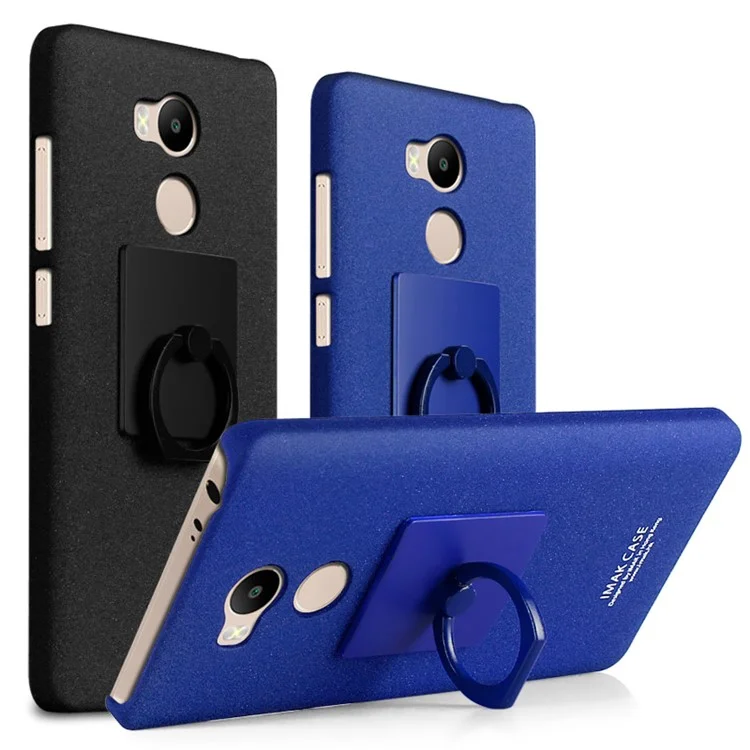 IMAK Kickstand Ring Holder Matte Hard Case for Xiaomi Redmi 4 Prime / Pro + Screen Protector - Black