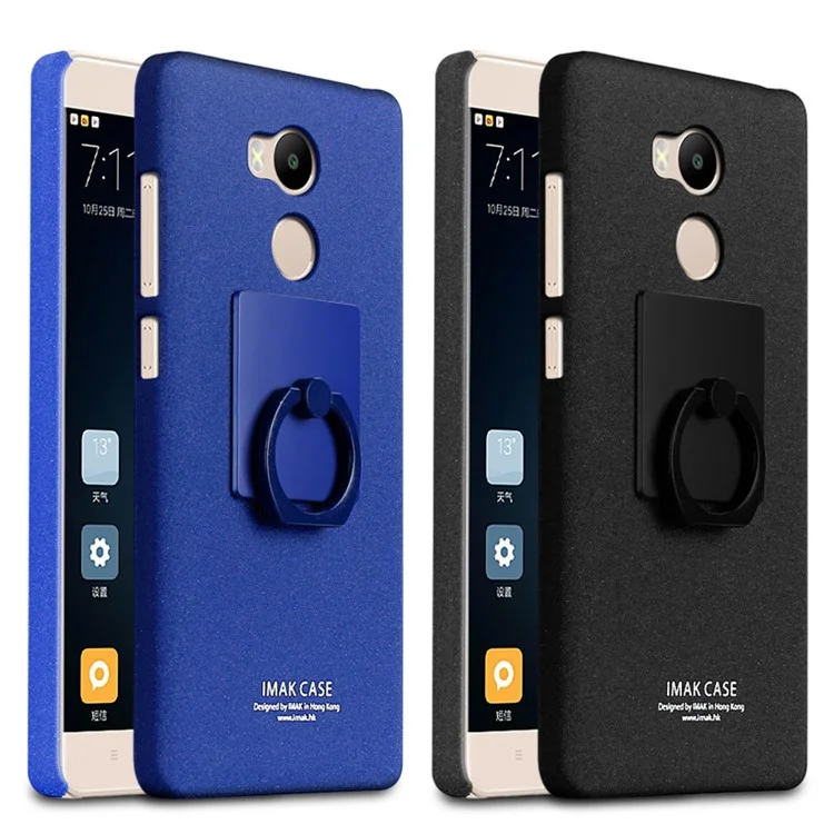 IMAK Kickstand Ring Holder Matte Hard Case for Xiaomi Redmi 4 Prime / Pro + Screen Protector - Black