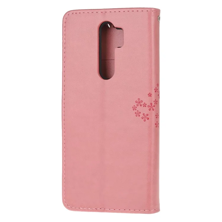 Carteira de Mão de Obra de Impressão Owl Callet Magnet PU Chaeal Caper Para Xiaomi Redmi Nota 8 Pro - Rosa