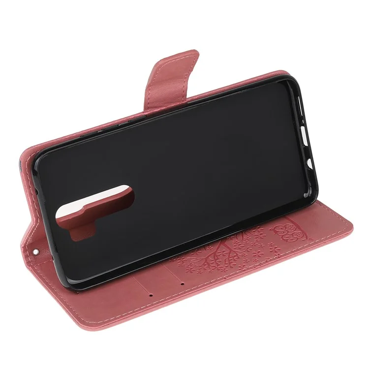 Empreinte Fabrication Arbre Portefeuille Magnétique PU Couverture de Cuir PU Pour Xiaomi Redmi Note 8 Pro - Rose