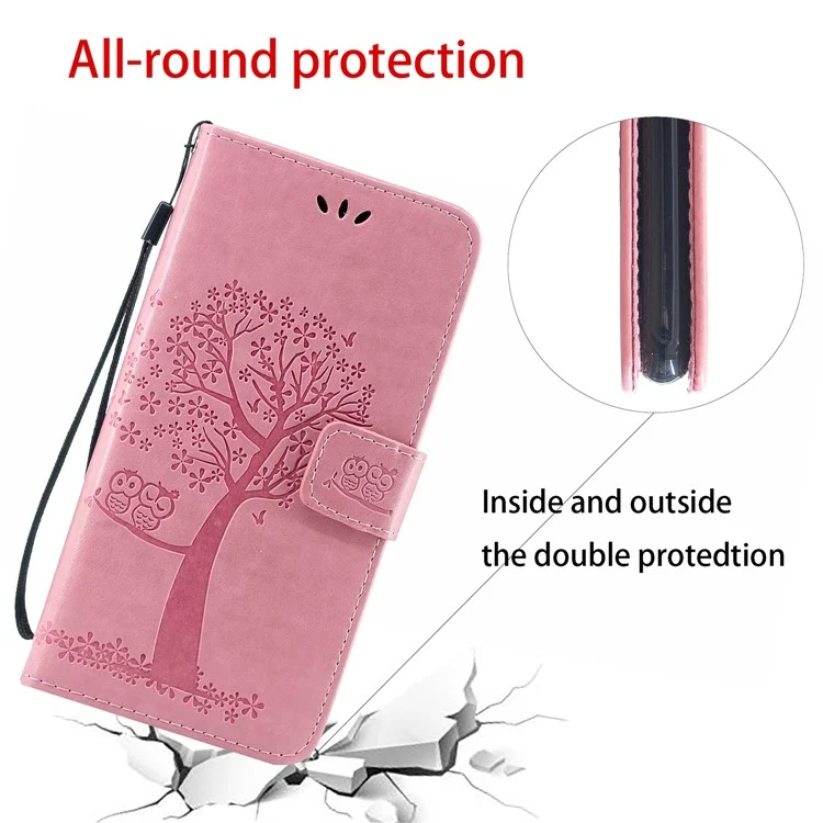 Empreinte Fabrication Arbre Portefeuille Magnétique PU Couverture de Cuir PU Pour Xiaomi Redmi Note 8 Pro - Rose