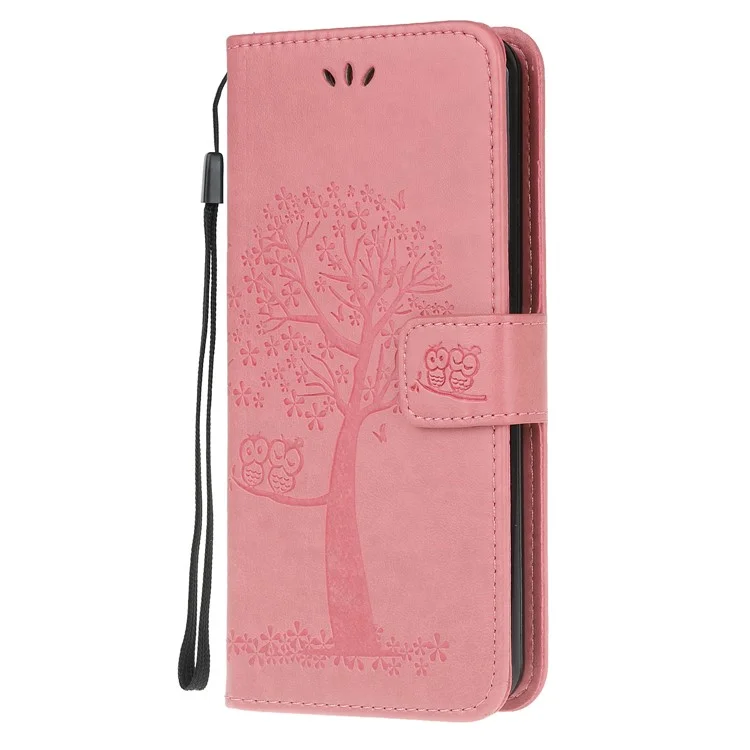 Impronta Owl Owl PU Coperchio Perchuratore Perchiaratore Pulla PU Stand Per Xiaomi Redmi Nota 8 - Rosa