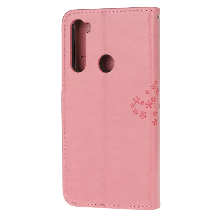 Treça de Impressão Owl PU Caurla Capela de Tole de Calura Com Stand Para Xiaomi Redmi Nota 8 - Rosa