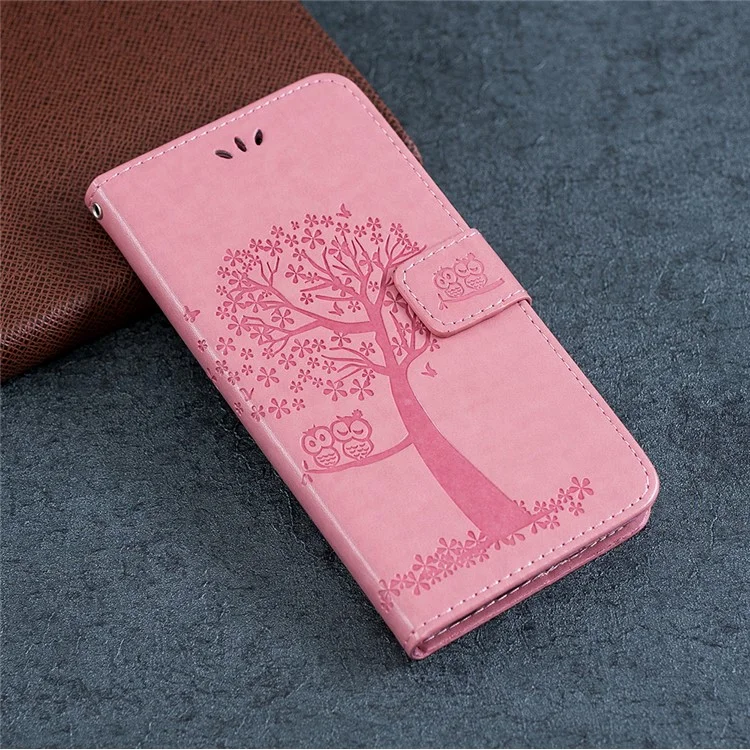 Impronta Owl Owl PU Coperchio Perchuratore Perchiaratore Pulla PU Stand Per Xiaomi Redmi Nota 8 - Rosa