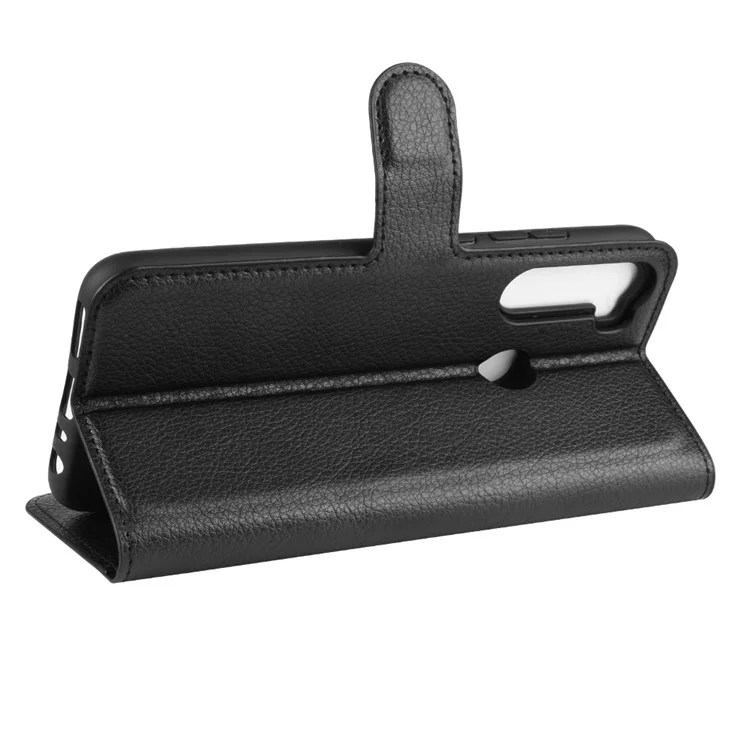 Litchi Skin Leather Wallet Stand Phone Case for Xiaomi Redmi Note 8 (2019 / 2021) - Black
