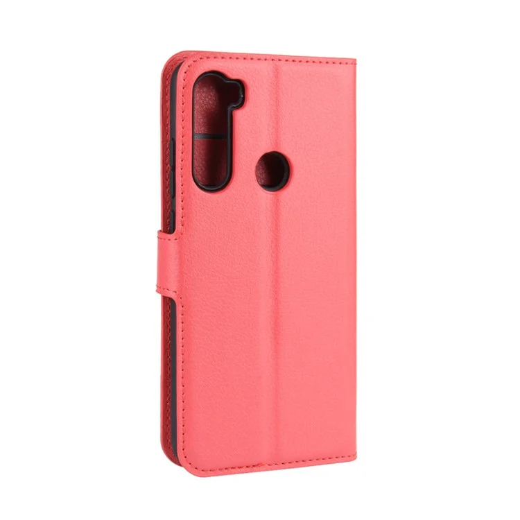 Litchi Skin Leather Stand Stand Phone Case Para Xiaomi Redmi Note 8 (2019/2021) - Vermelho