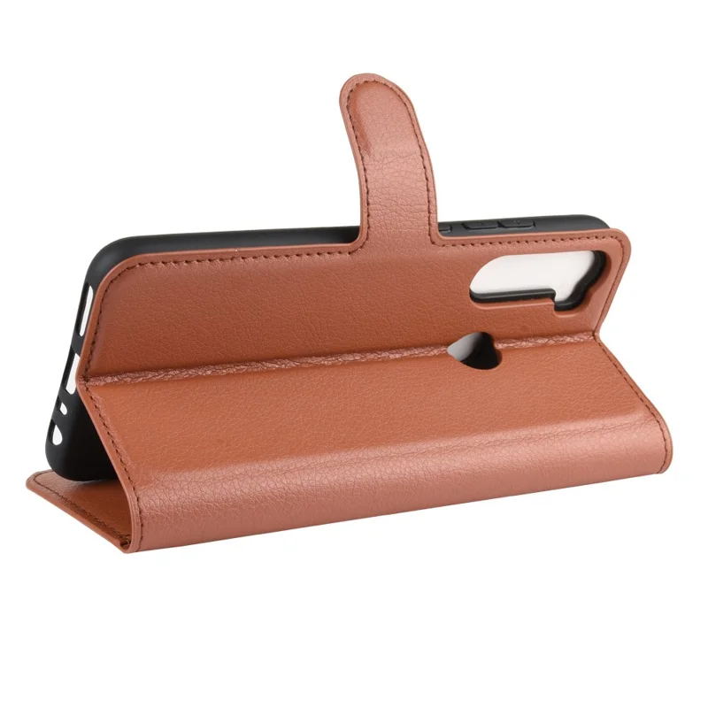Funda de cuero textura litchi con billetera y soporte para Xiaomi Redmi Note 8 (2019 / 2021) - Marrón