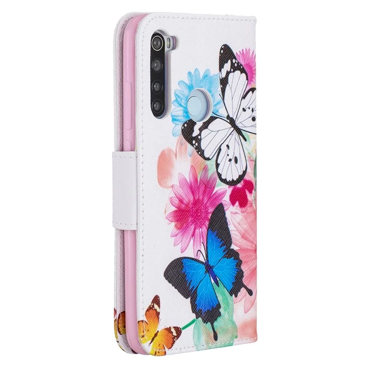 Impresión de Patrones PU Cuero Flip Stand Cell Cell Cell Para Xiaomi Redmi Note 8 - Mariposas