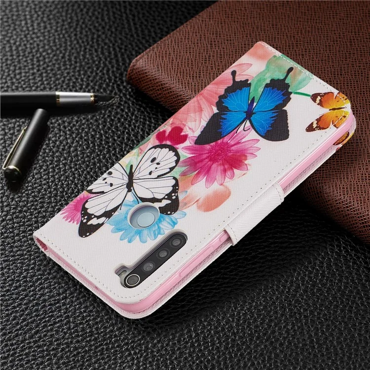 Pattern Printing PU Leather Flip Stand Phone Cell Shell for Xiaomi Redmi Note 8 - Butterflies