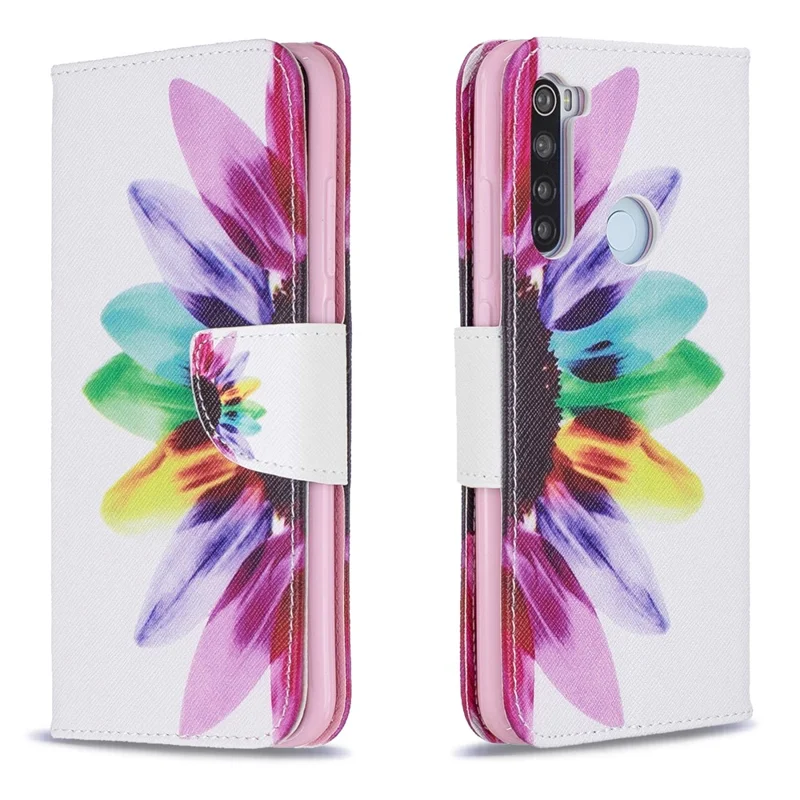 Pattern Printing PU Leather Flip Stand Phone Cell Shell for Xiaomi Redmi Note 8 - Colorized Flower