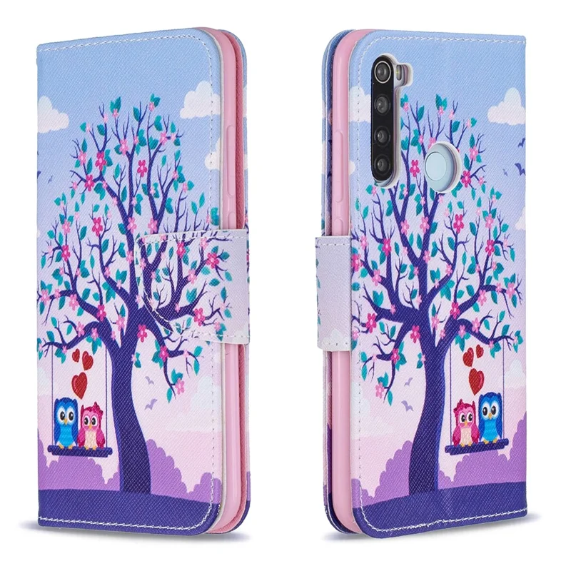 Pattern Printing Cross Texture Wallet Stand Flip Leather Case for Xiaomi Redmi Note 8 - Tree