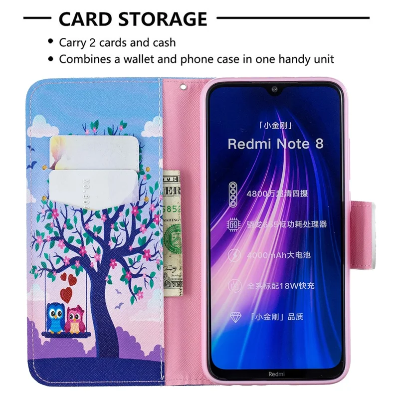 Pattern Printing Cross Texture Wallet Stand Flip Leather Case for Xiaomi Redmi Note 8 - Tree