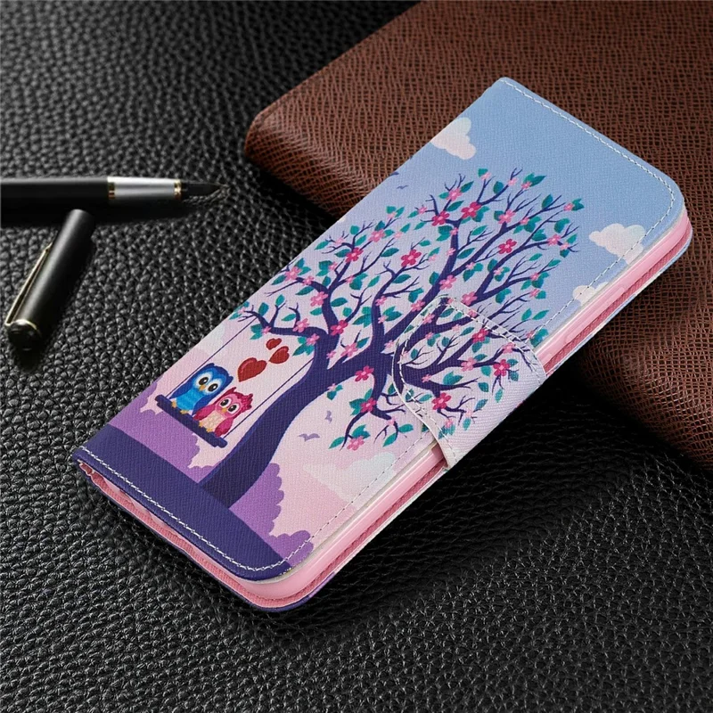 Pattern Printing Cross Texture Wallet Stand Flip Leather Case for Xiaomi Redmi Note 8 - Tree
