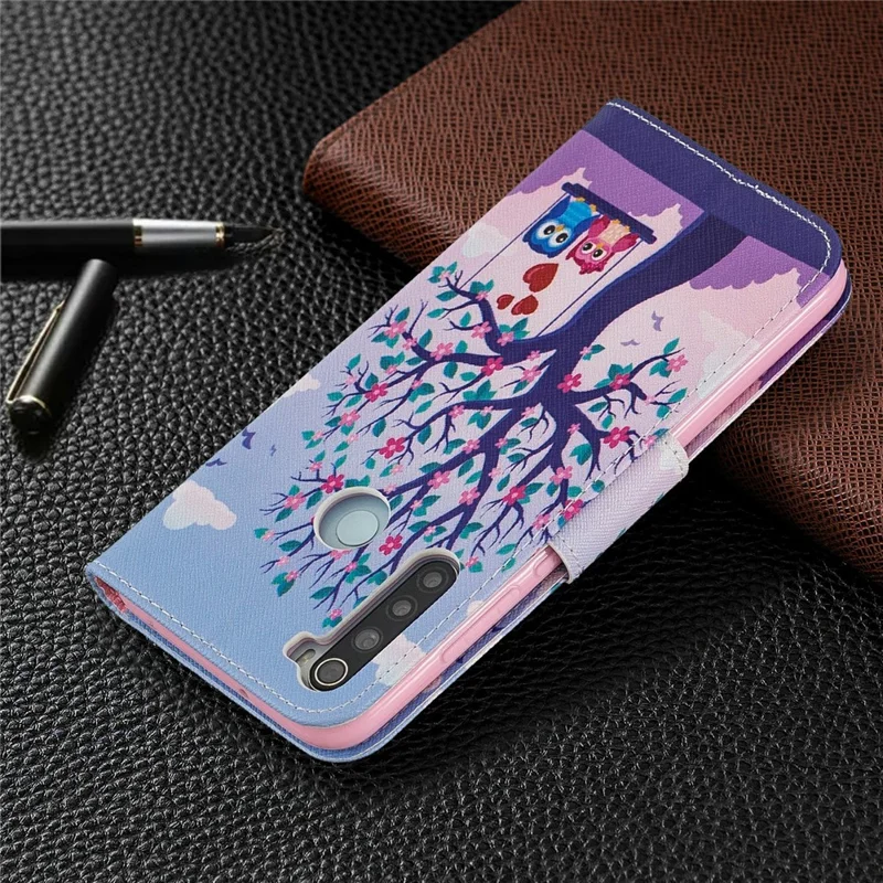 Pattern Printing Cross Texture Wallet Stand Flip Leather Case for Xiaomi Redmi Note 8 - Tree