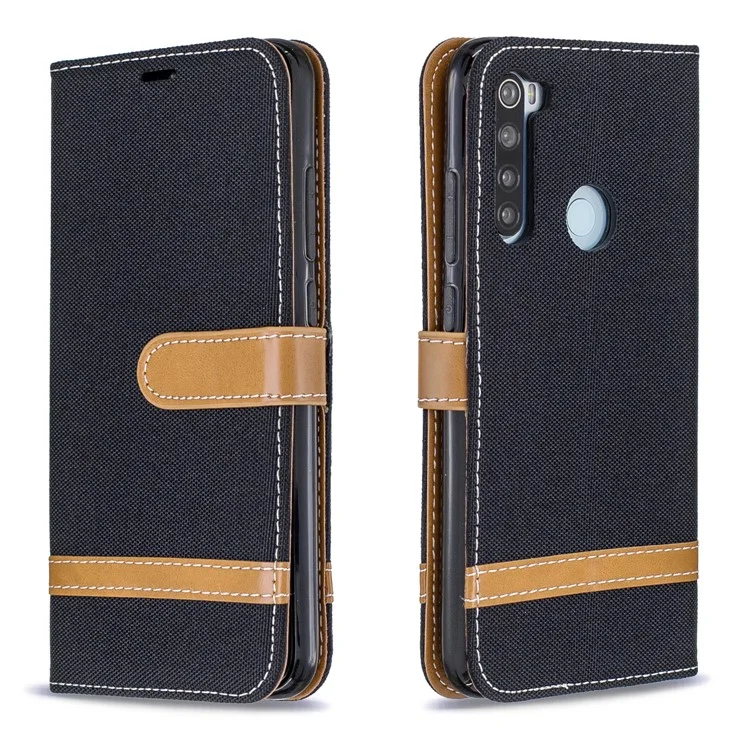 Couleur de Couleur Assortie Coque de Portefeuille en Cuir en Tissu Pour Xiaomi Redmi Note 8 - le Noir