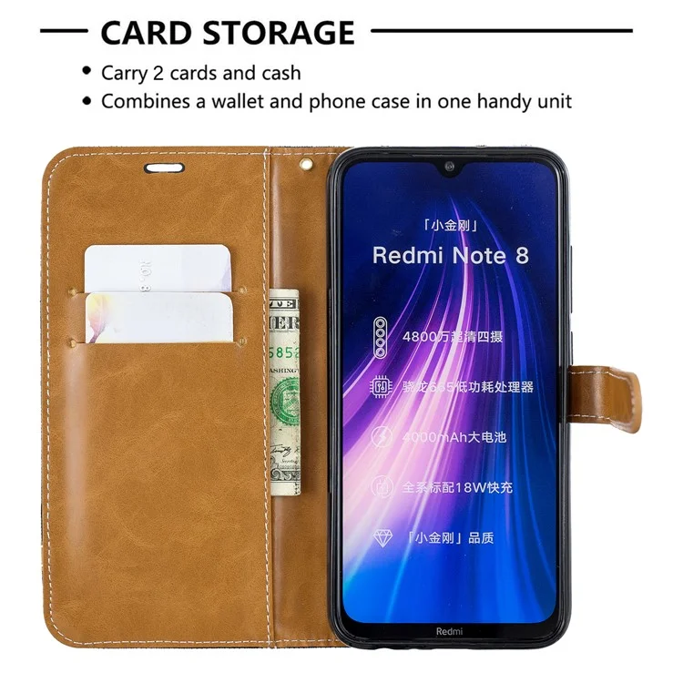 Couleur de Couleur Assortie Coque de Portefeuille en Cuir en Tissu Pour Xiaomi Redmi Note 8 - le Noir