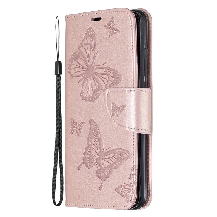 Imprint Butterfly Stand Leather Wallet Case Для Xiaomi Redmi Note 8 - Розовое Золото