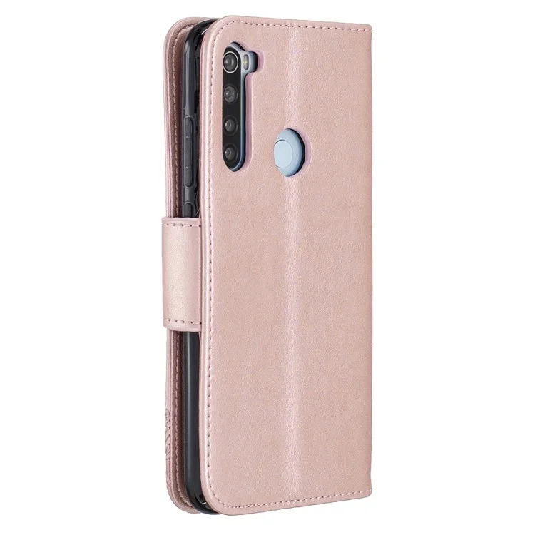 Caixa de Carteira de Couro de Suporte de Borboleta Para Xiaomi Redmi Nota 8 - Rosa Ouro