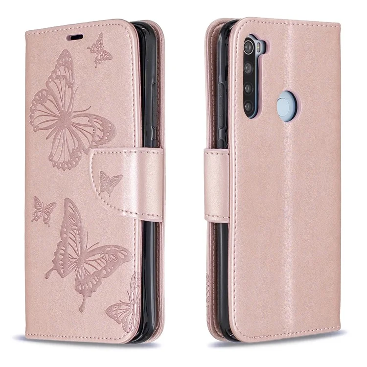 Imprint Butterfly Stand Leather Wallet Case Для Xiaomi Redmi Note 8 - Розовое Золото