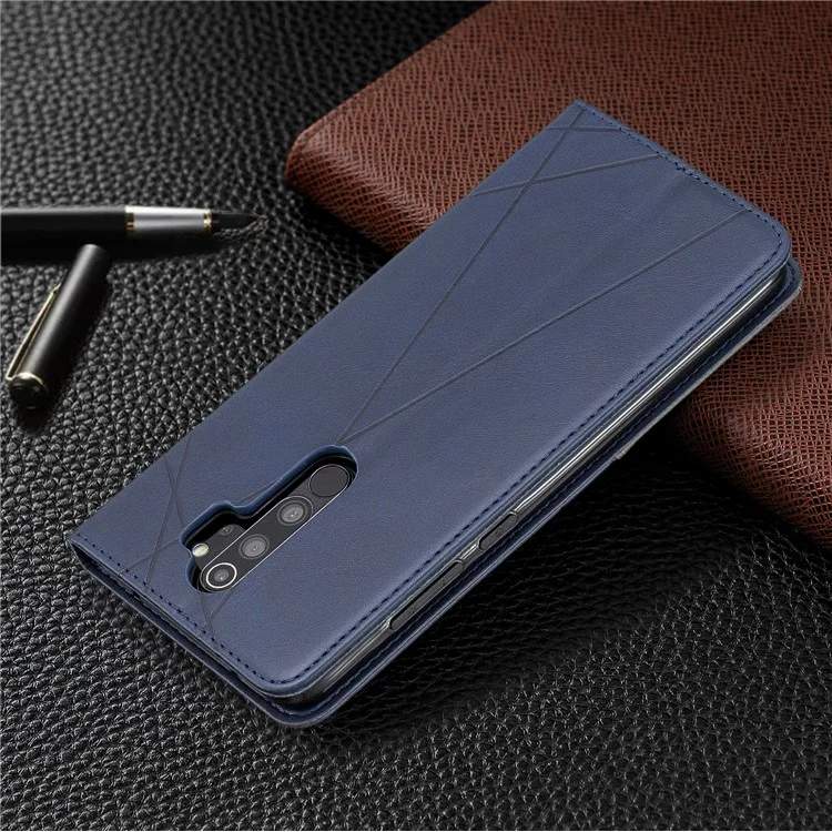 Tannone Del Supporto Per Schede in Pelle Per Motivi Geometrici Per Xiaomi Redmi Note 8 Pro - Blu