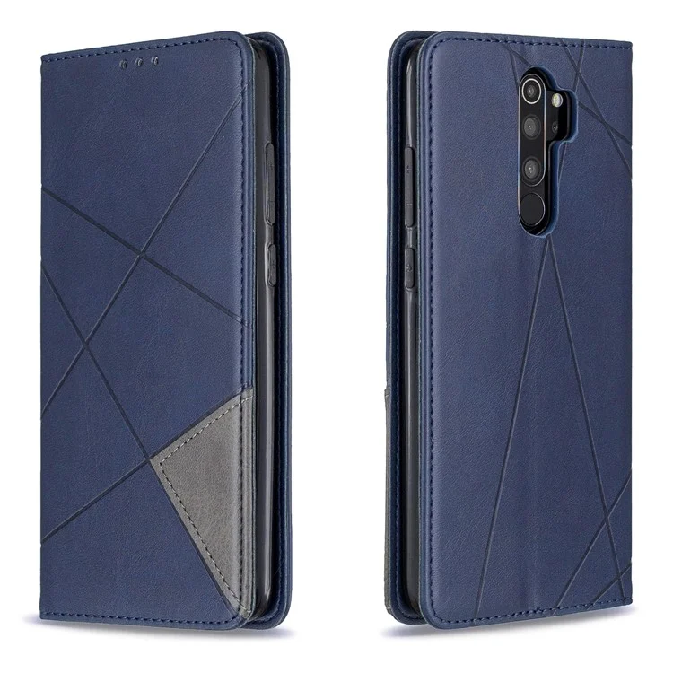 Чехол-держатель для карт с геометрическим узором из кожи для Xiaomi Redmi Note 8 Pro - синий