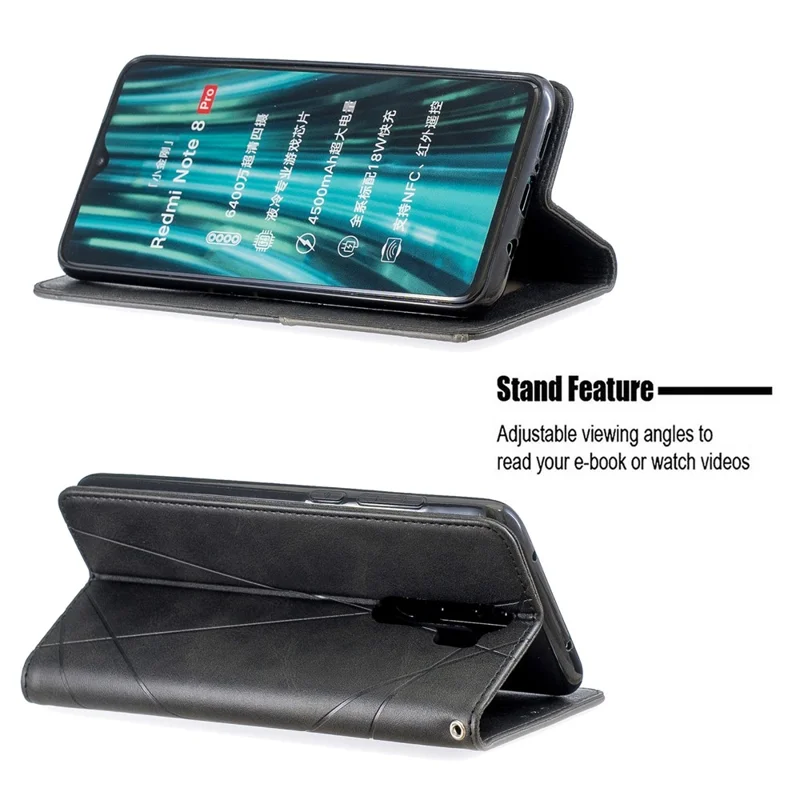 Geometric Pattern Stand Leather Card Holder Case for Xiaomi Redmi Note 8 Pro - Black