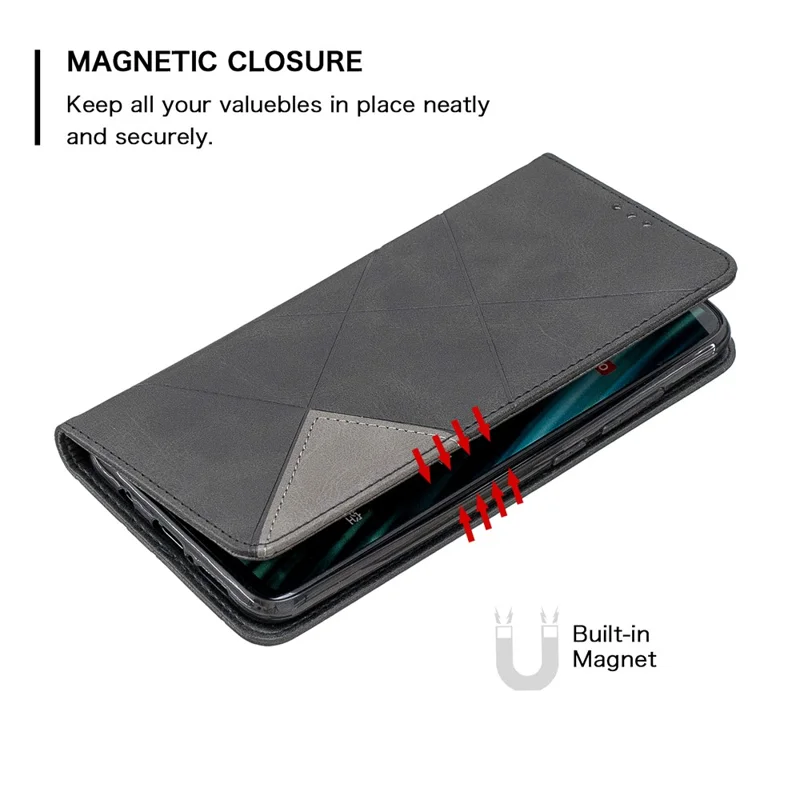 Geometric Pattern Stand Leather Card Holder Case for Xiaomi Redmi Note 8 Pro - Black