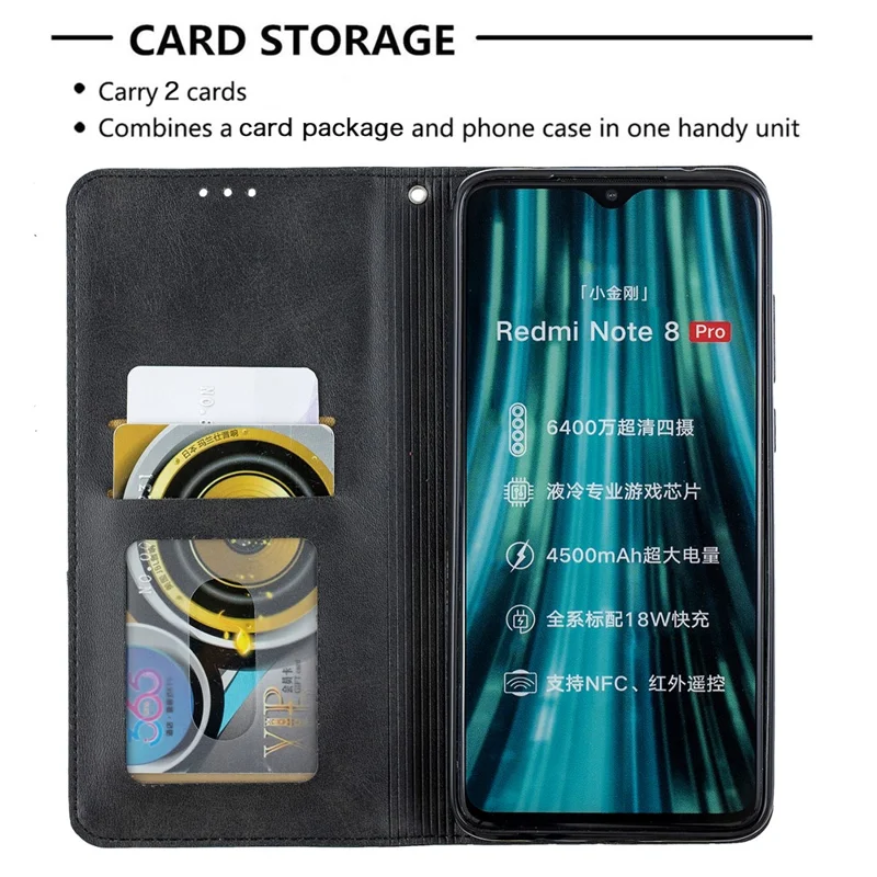 Geometric Pattern Stand Leather Card Holder Case for Xiaomi Redmi Note 8 Pro - Black