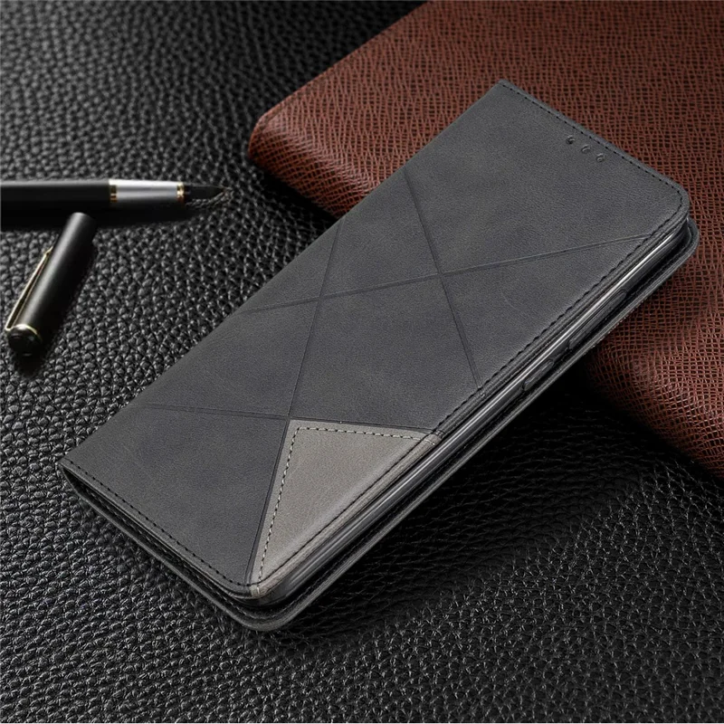 Geometric Pattern Stand Leather Card Holder Case for Xiaomi Redmi Note 8 Pro - Black