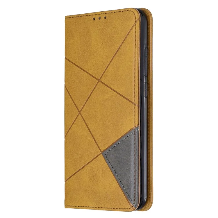 Estuche de Tarjetas de Cuero de Stand de Patrón Geométrico Para Xiaomi Redmi Note 8 - Marrón