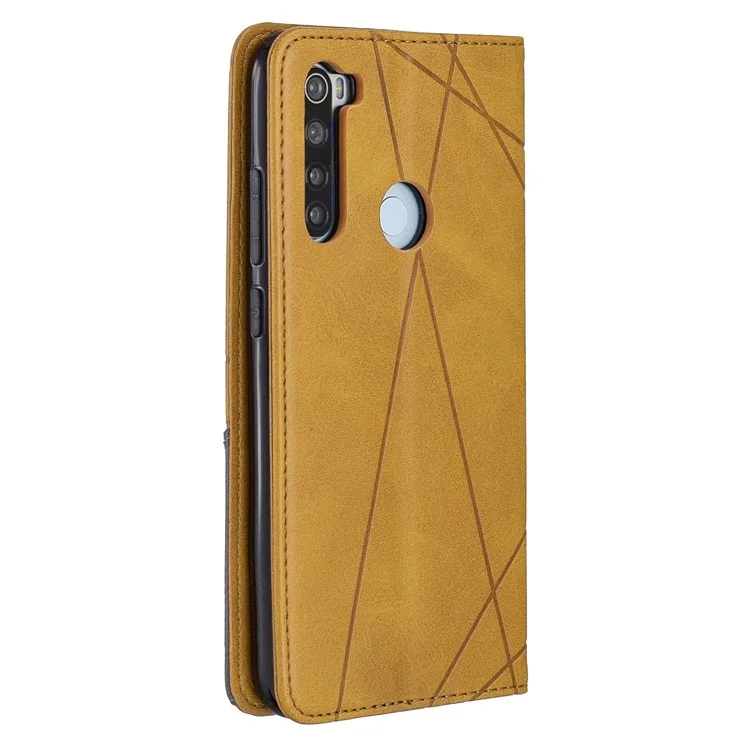 Estuche de Tarjetas de Cuero de Stand de Patrón Geométrico Para Xiaomi Redmi Note 8 - Marrón