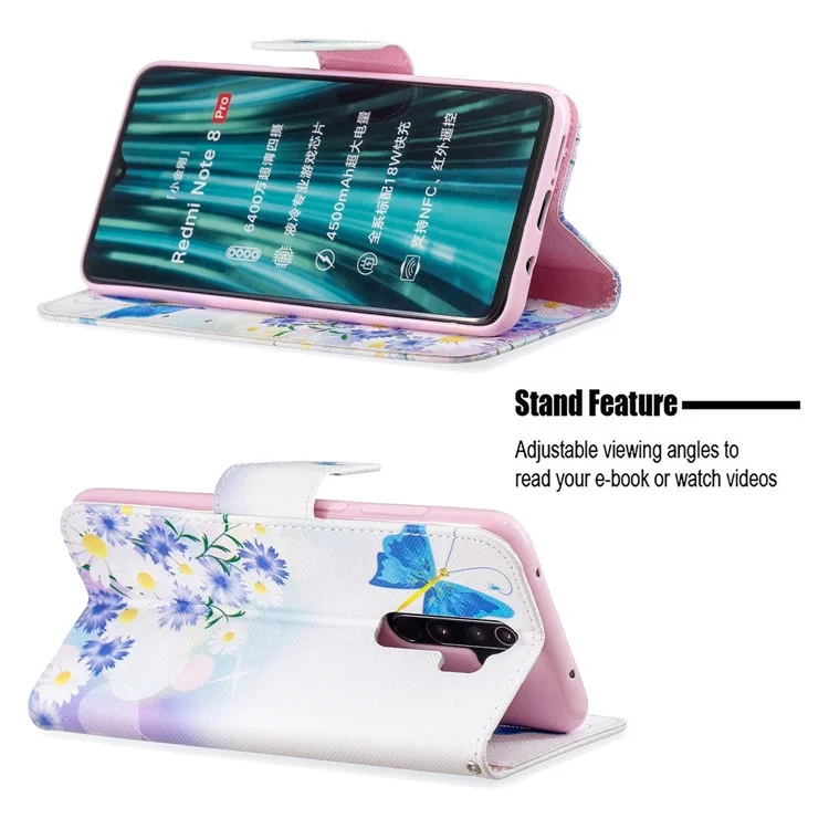 Pattern Printing Leather Wallet Case for Xiaomi Redmi Note 8 Pro - Vivid Butterflies