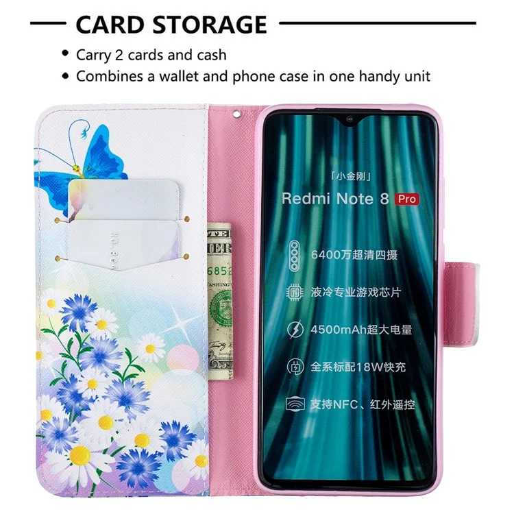 Pattern Printing Leather Wallet Case for Xiaomi Redmi Note 8 Pro - Vivid Butterflies