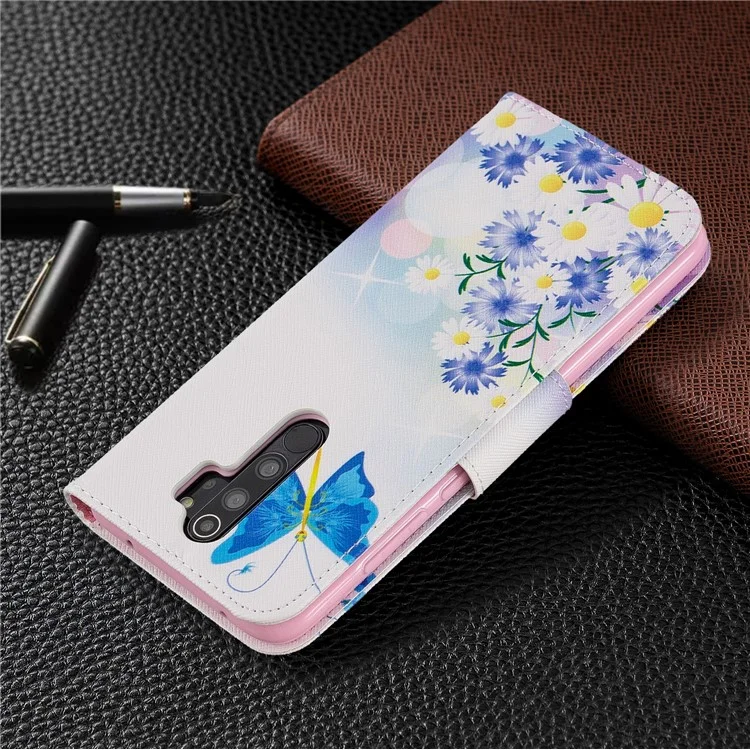 Padrão Printing Leather Wallet Case Para Xiaomi Redmi Note 8 Pro - Borboletas Vívidas