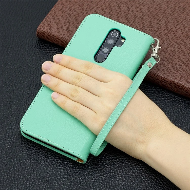 Litchi Skin Wallet Leather Stand Caso Para Xiaomi Redmi Note 8 Pro - Verde