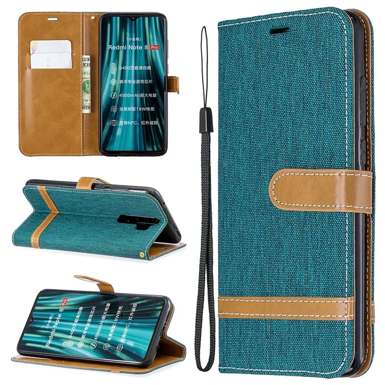 Portafoglio in Pelle Per Jeans Color Jeans Assortiti Per Xiaomi Redmi Note 8 Pro - Verde