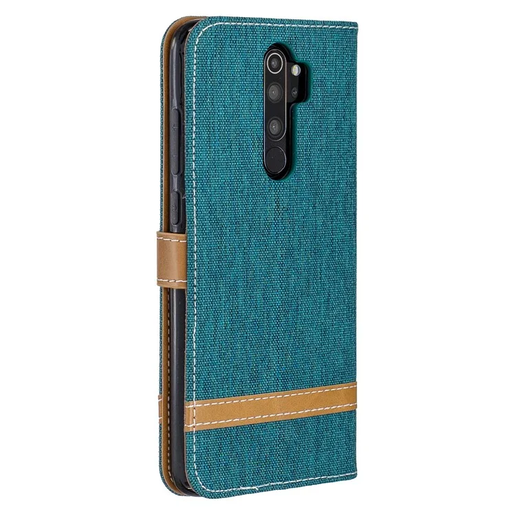 Étui de Portefeuille en Cuir en Tissu de Couleur Assortie Pour Xiaomi Redmi Note 8 Pro - Vert