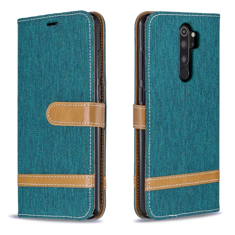 Étui de Portefeuille en Cuir en Tissu de Couleur Assortie Pour Xiaomi Redmi Note 8 Pro - Vert